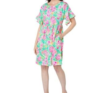 Lilly Pulitzer medium Pear Necessities TILTSON SWING DRESS Ruffle Sleeve Cotton